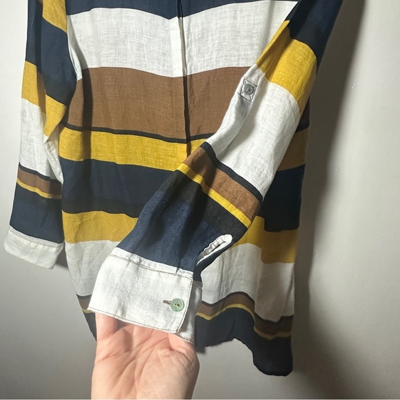 Chico’s Linen Hidden Button Multicolor Stripe Long Sleeve Tunic Size 2 Large - Picture 4 of 10
